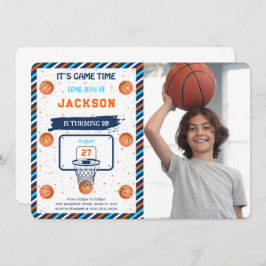 Convite de Foto de Aniversário de Basquete Laranja