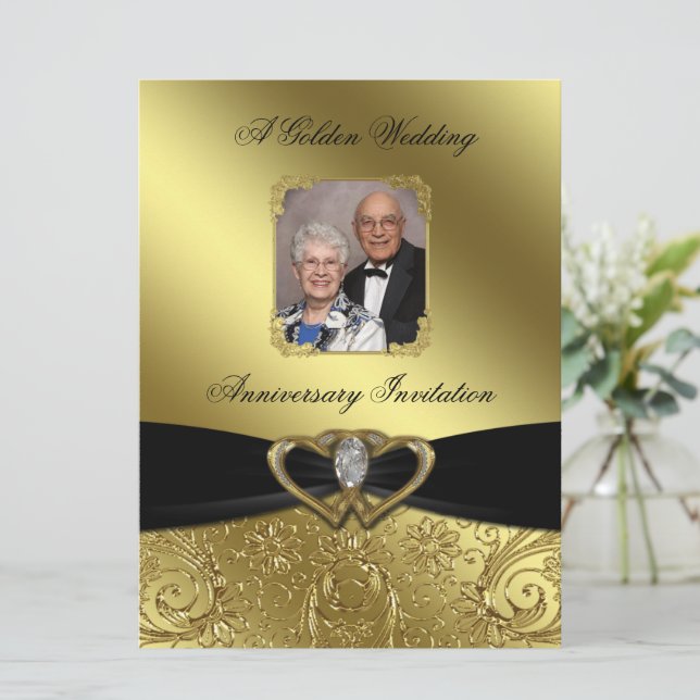 Convite de Foto de Aniversário de Bodas de Ouro (Em pé/Frente)