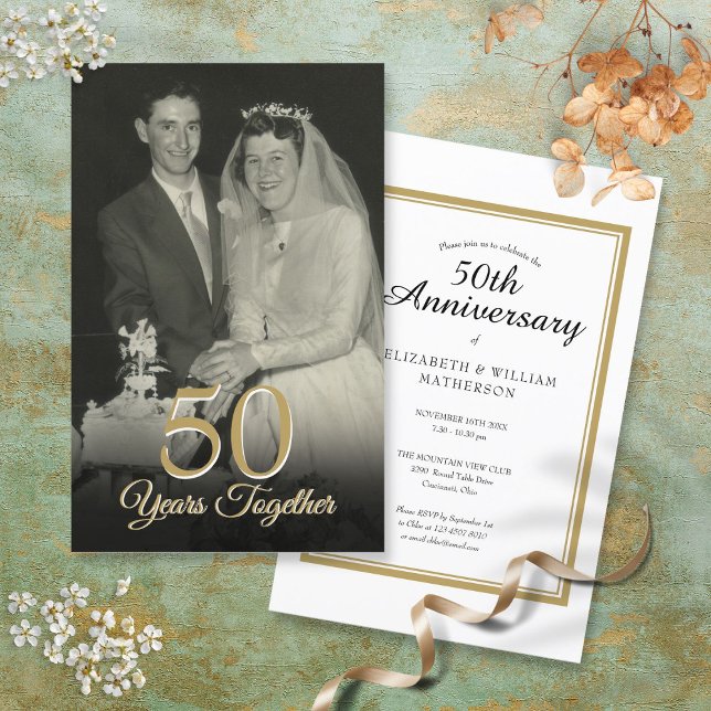 Convite de Foto de Aniversário de Casamento de Qua (Budget Any Year Wedding Anniversary Photo Invite)
