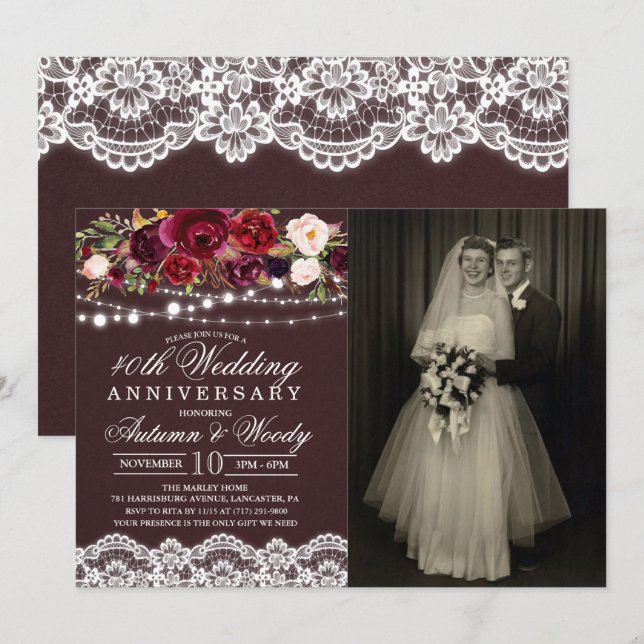 CONVITE DE FOTO DE ANIVERSÁRIO DE CASAMENTO DE QUA (Frente/Verso)