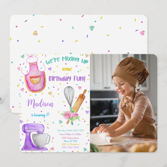 Convite de Foto de Aniversário de Confeitaria (Frente/Verso)