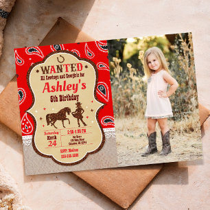 Convite de Foto de Aniversário de Cowgirl Western