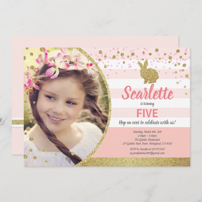 Convite de foto de aniversário de menina com tema  (Frente/Verso)