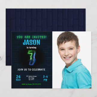 Convite de Foto de Aniversário de Menino de 7 anos