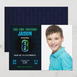 Convite de Foto de Aniversário de Menino de 8 Anos
