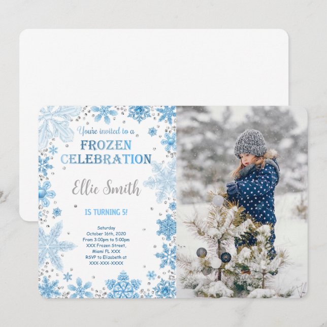 Convite de Foto de Aniversário Editável Frozen (Frente/Verso)