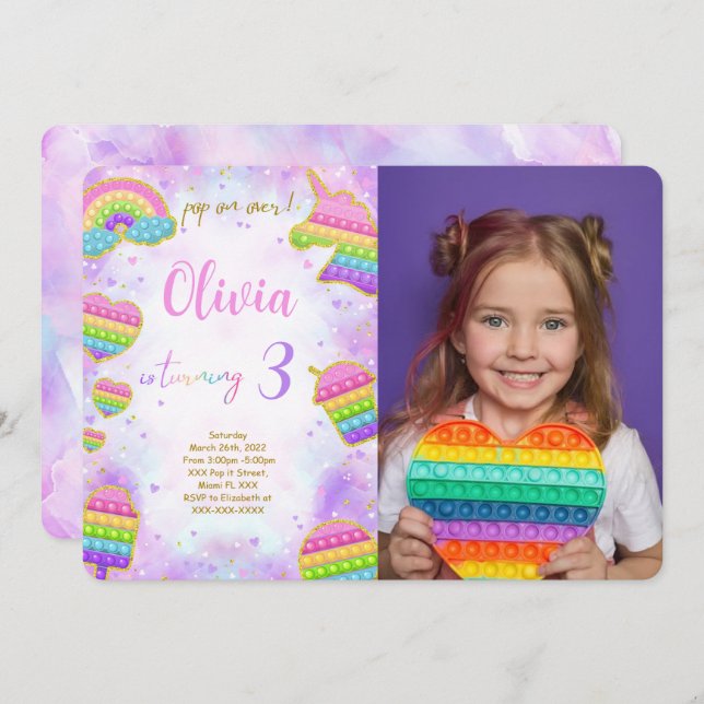 Convite de Foto de Aniversário para pop (Frente/Verso)
