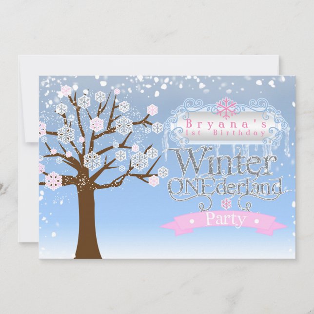 Convite de Foto de Aniversário Rosa Winter ONEderl (Frente)