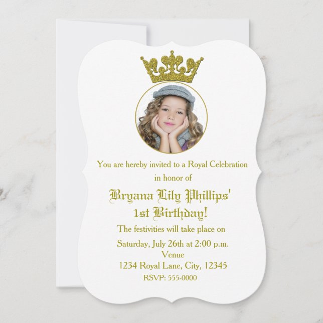 Convite de Foto de Aniversário Royal com Coroa de  (Frente)