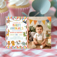 Convite de Foto de Aniversário Safari Animais de F