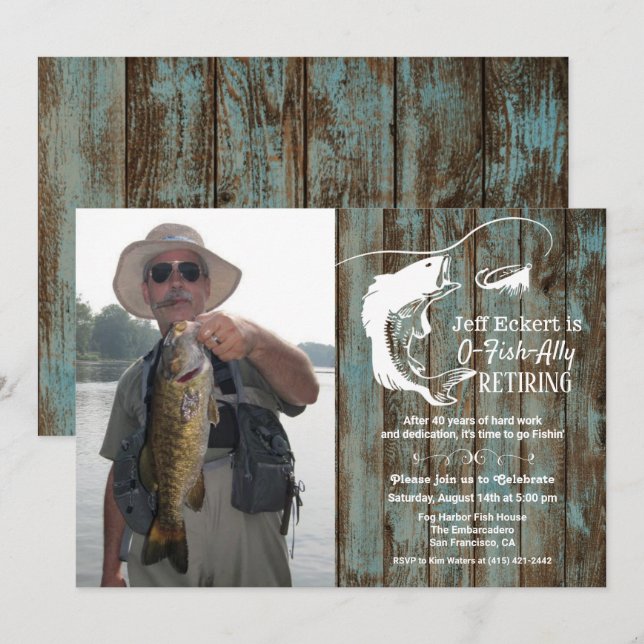 Convite de Foto de Aposentadoria de Pesca (Frente/Verso)