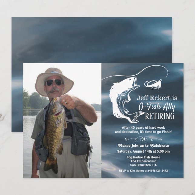 Convite de Foto de Aposentadoria de Pesca (Frente/Verso)