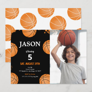 Convite de Foto de Basquete Preto