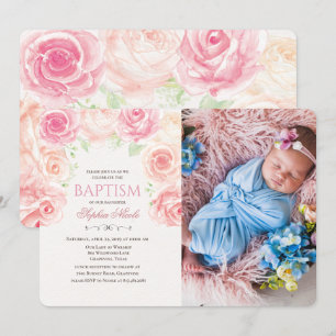 Convite de Foto de Batismo Floral em Aquarela