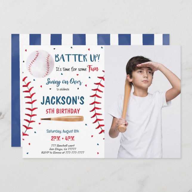 Convite de Foto de Beisebol (Frente/Verso)