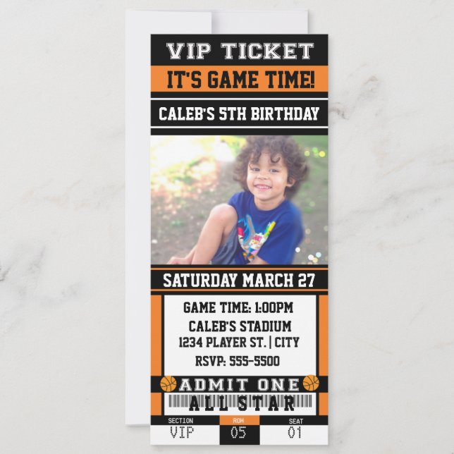 CONVITE DE FOTO DE BILHETE VIP DE BASQUETE Festa (Frente)
