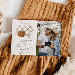 Convite de Foto de Casal para Chuveira Neutro Boho