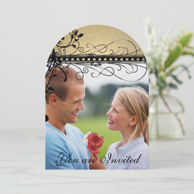 Convite de Foto de Casamento Black Funky Elegante  (Em pé/Frente)