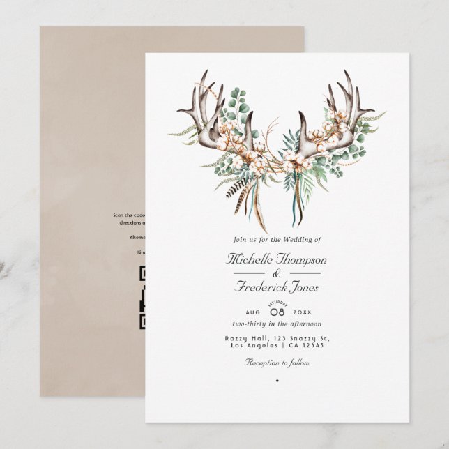 Convite de Foto de Casamento Boho de Algodão e Euc (Frente/Verso)