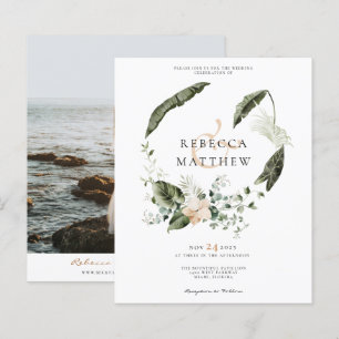 Convite de Foto de Casamento Boho Floral Verde com