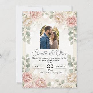 Convite de Foto de Casamento com Aquarela Floral R