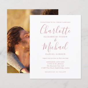 Convite de Foto de Casamento com Letra Script Rosa