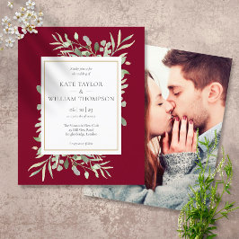 Convite de Foto de Casamento com Verde de Borgonha