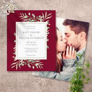 Convite de Foto de Casamento com Verde de Borgonha