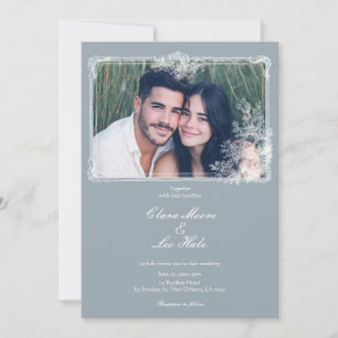 Convite de Foto de Casamento Country Francês Azul