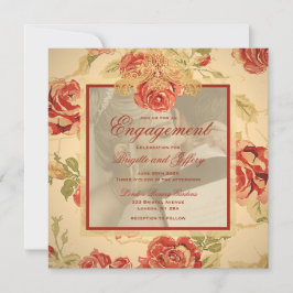 Convite de foto de casamento de rosa vermelha rúst