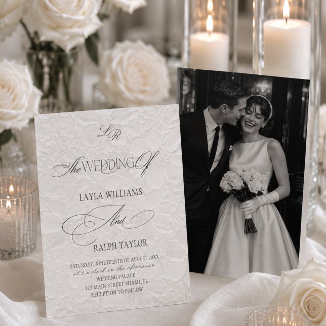 Convite de Foto de Casamento Floral Editorial de L (Criador carregado)