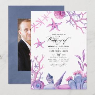 Convite de foto de casamento náutico com vida oceâ