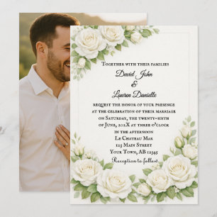 Convite de Foto de Casamento Requiem Rosa Branca