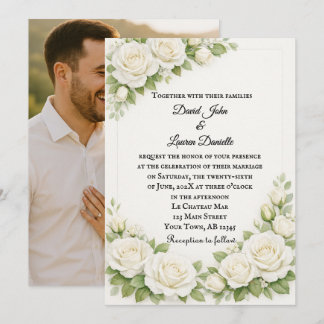 Convite de Foto de Casamento Requiem Rosa Branca