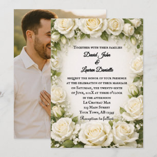 Convite de Foto de Casamento Rosa Branca