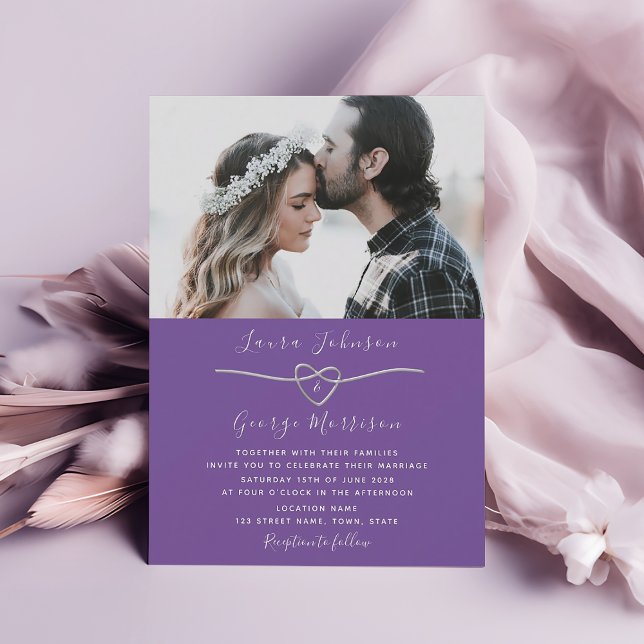 Convite de Foto de Casamento Roxo Simples (Criador carregado)