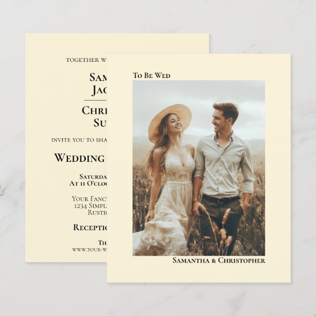Convite de Foto de Casamento Simples Marfim Creme  (Frente/Verso)