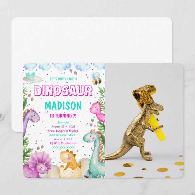 Convite de Foto de Dinossauro (Frente/Verso)