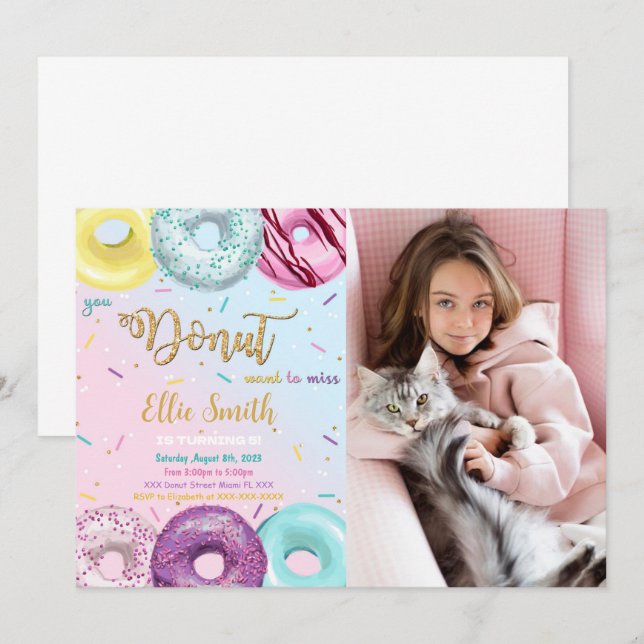 Convite de Foto de Donut de Aquarela (Frente/Verso)