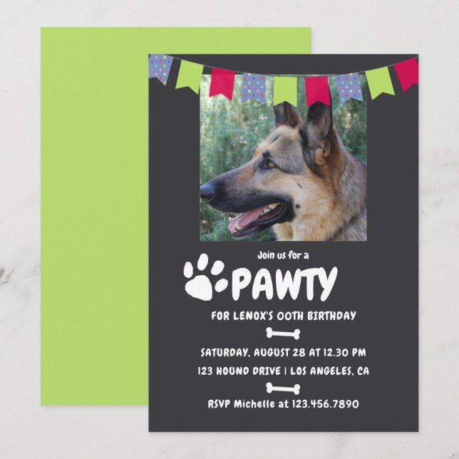 Convite de foto de festa de aniversário de cachorr (Frente/Verso)