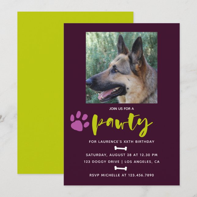 Convite de foto de festa de aniversário de cachorr (Frente/Verso)
