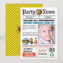 Convite de foto de festa de aniversário de super-h