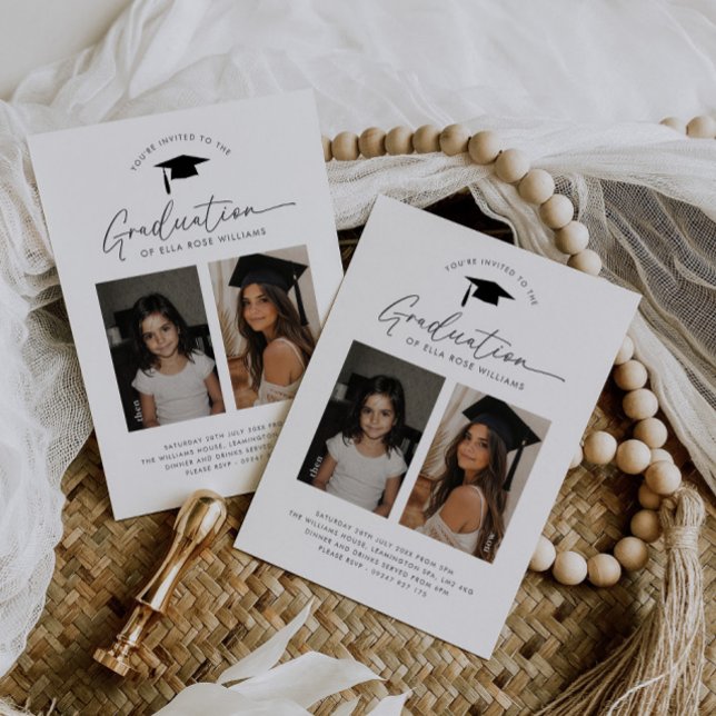 Convite de Foto de Festa de Formatura Então e Agor (Zazzle Graduation Party Then and Now 2 Photo Invitation)