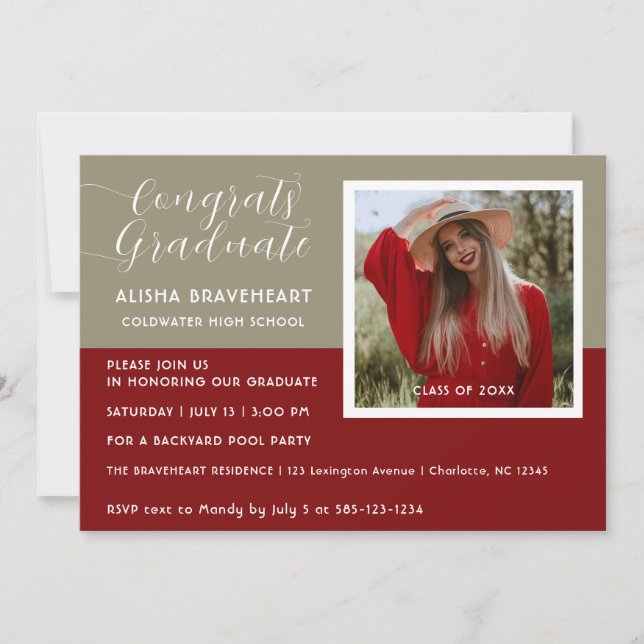 Convite de Foto de Festa de Piscina para Graduado  (Frente)