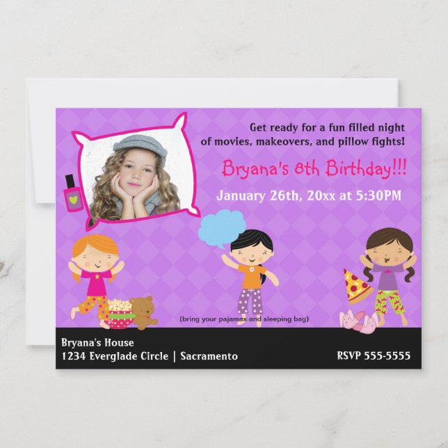 Convite de Foto de Festa de Pyjama de Meninas (Frente)