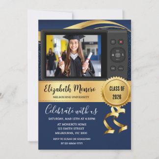 Convite de Foto de Formatura Azul Marinho