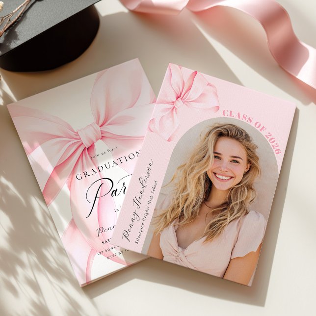 Convite de Foto de Formatura com Laço Rosa (Criador carregado)