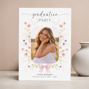Convite de Foto de Formatura com Laço Rosa de Flor
