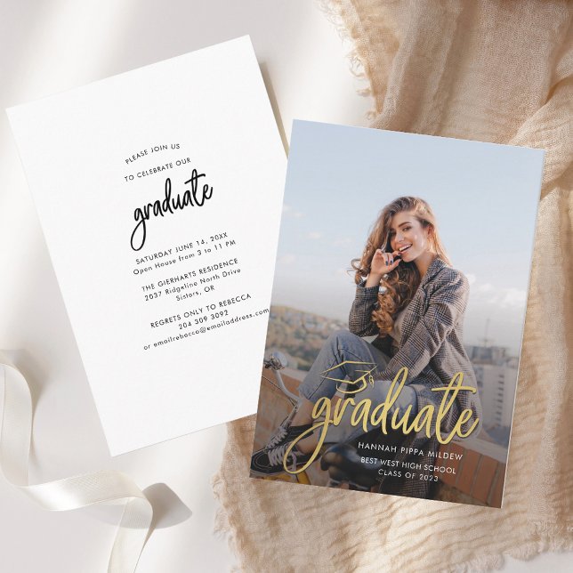 Convite de Foto de Formatura de 2026 Script Festa  (Graduation 2025 Script Photo Grad Party Invitation)