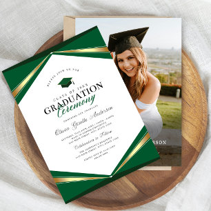 Convite de Foto de Formatura Elegante em Verde e D